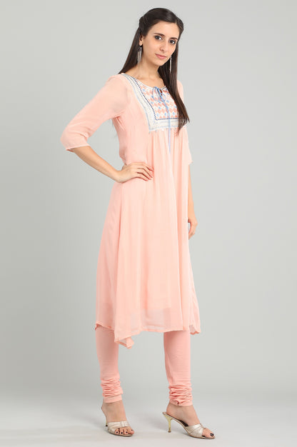 Pink Round Neck Tie-up kurta Set