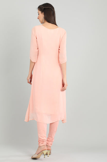 Pink Round Neck Tie-up kurta Set