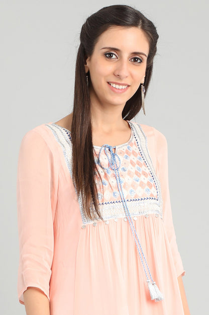 Pink Round Neck Tie-up kurta Set