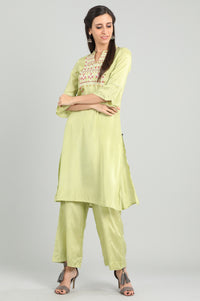 Green Band Collar Tasselled kurta Set