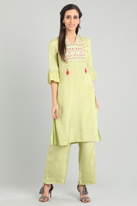 Green Band Collar Tasselled kurta Set