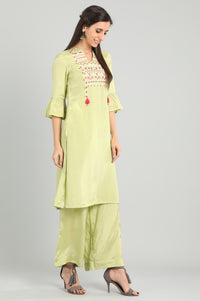 Green Band Collar Tasselled kurta Set
