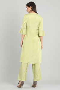 Green Band Collar Tasselled kurta Set