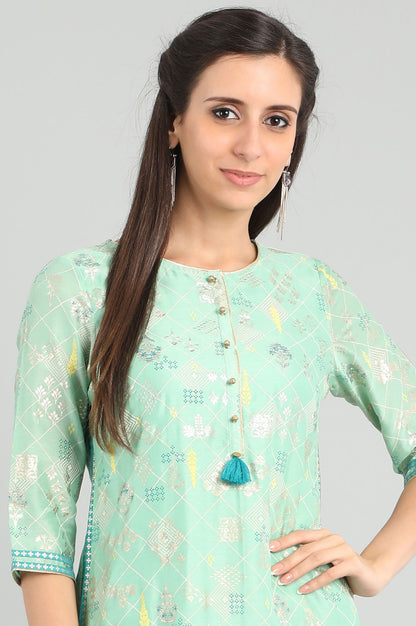 Green Round Neck Chanderi kurta Set