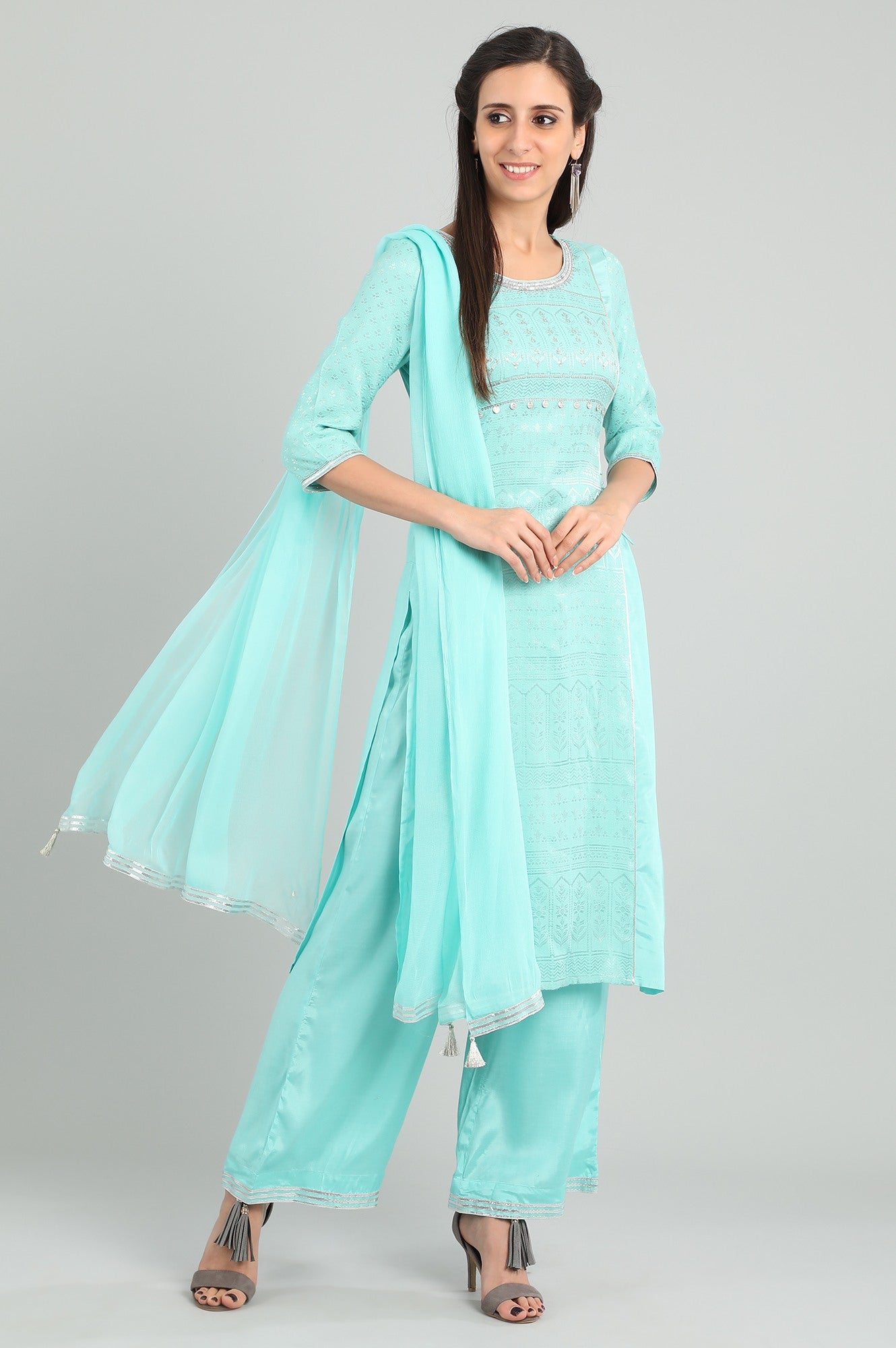 Blue Round Neck kurta Set