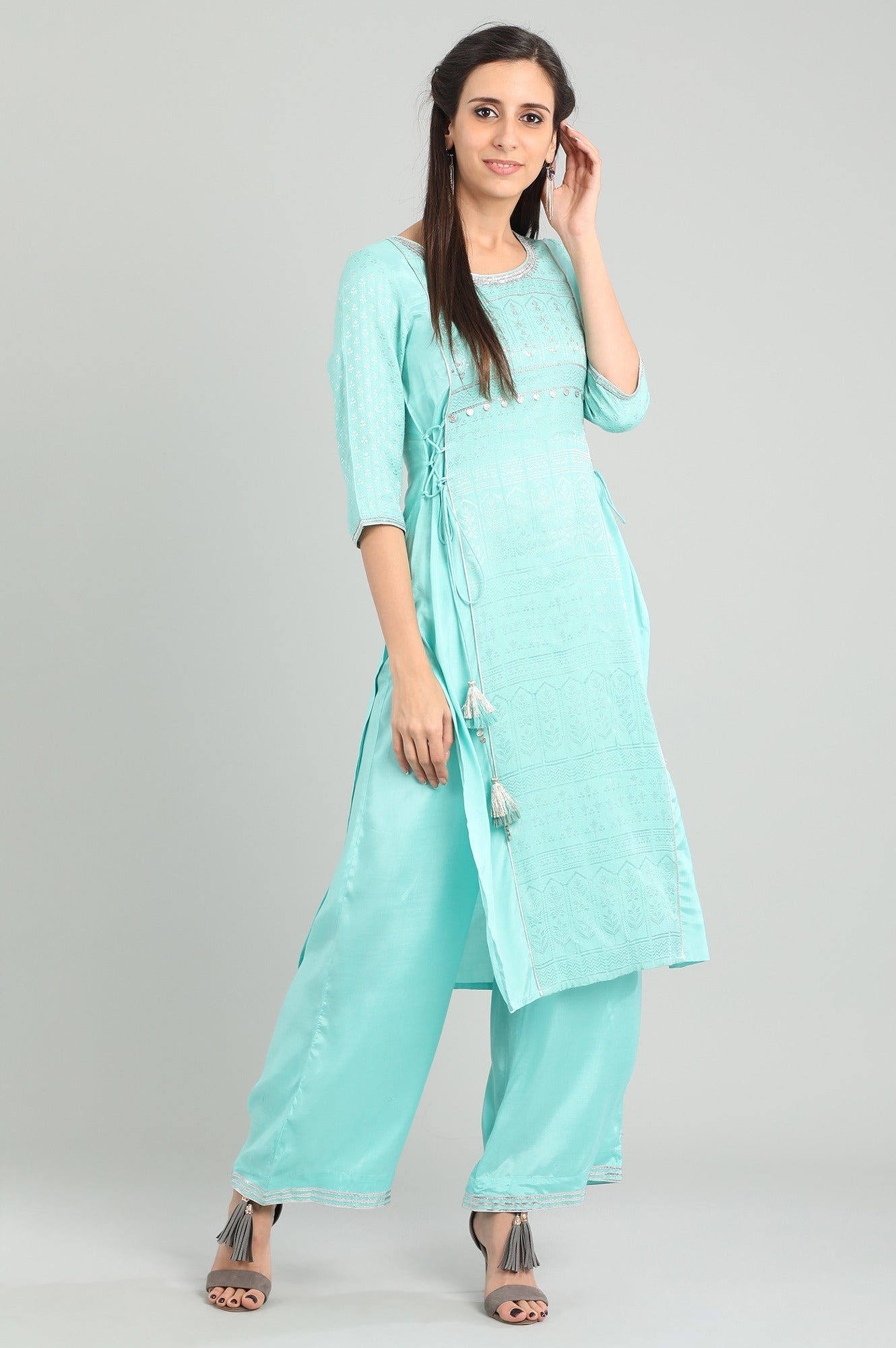 Blue Round Neck kurta Set