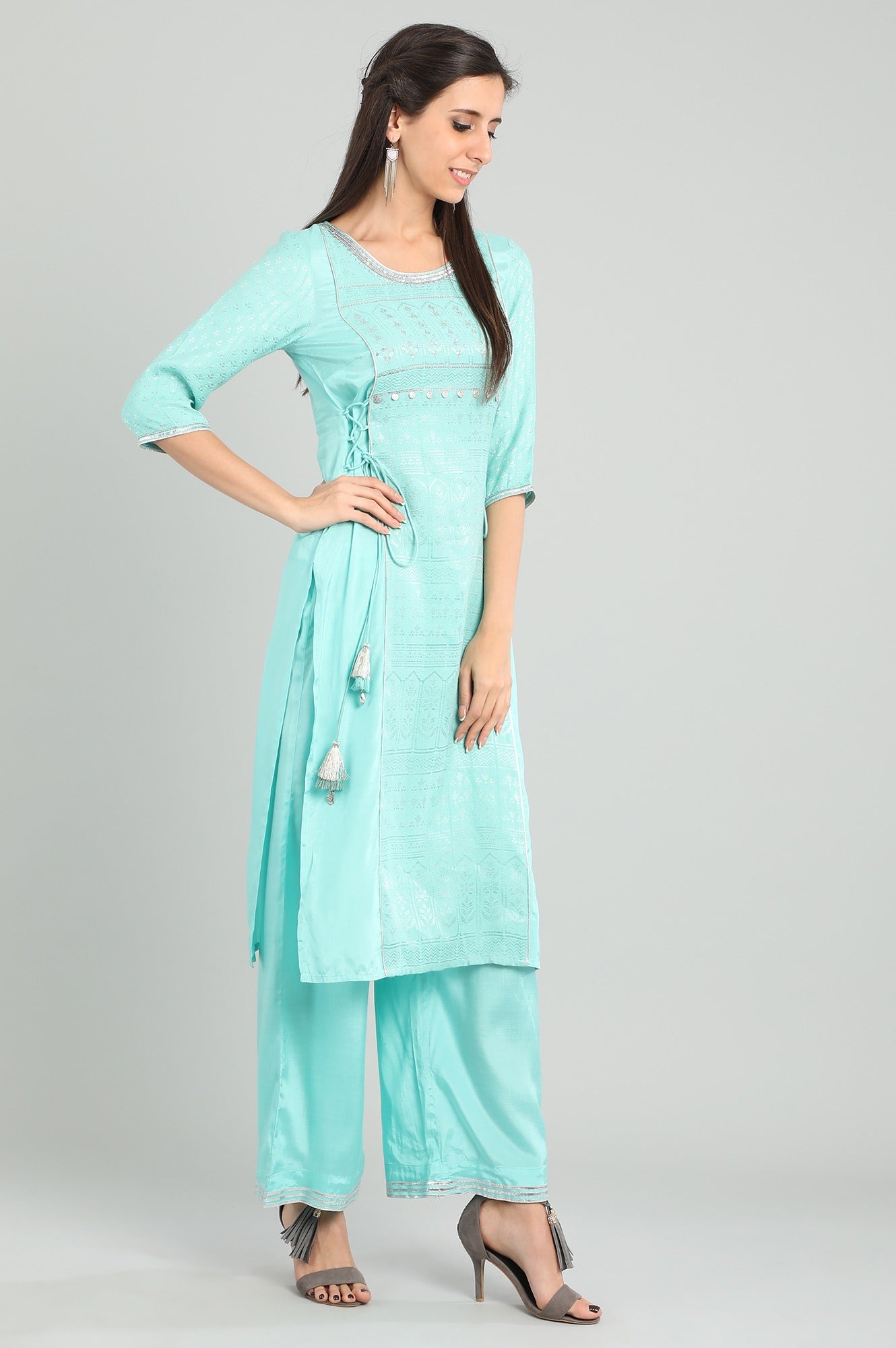 Blue Round Neck kurta Set