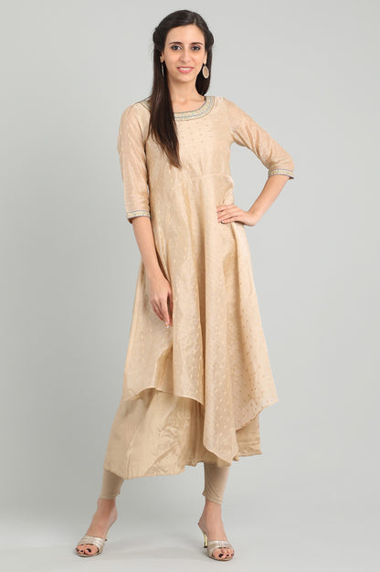 Beige Round Neck Layered kurta Set