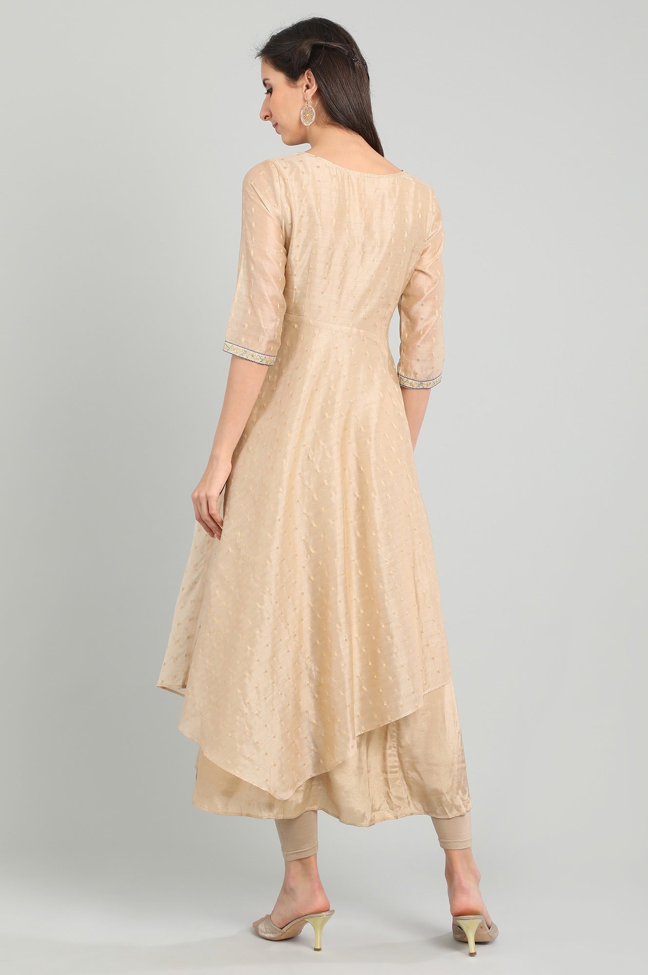 Beige Round Neck Layered kurta Set