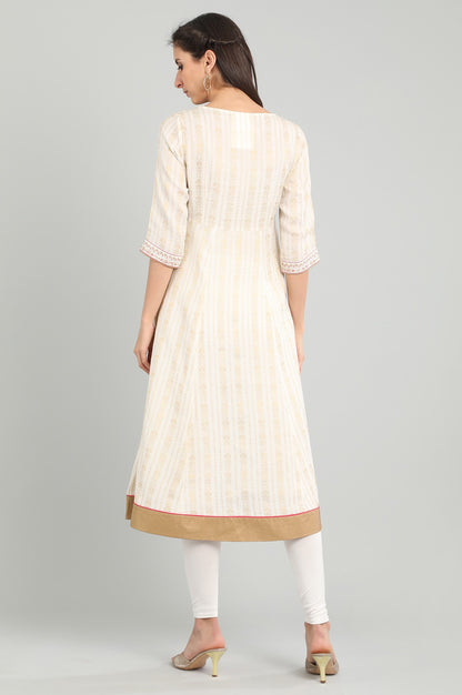 Cream Round Neck Angrakha kurta Set