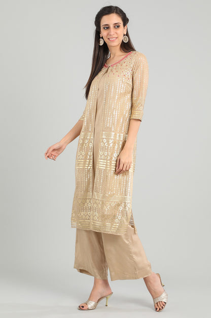 Beige Round Neck Layered kurta Set