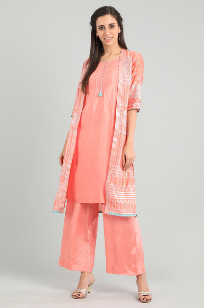 Peach Round Neck Chanderi kurta Set