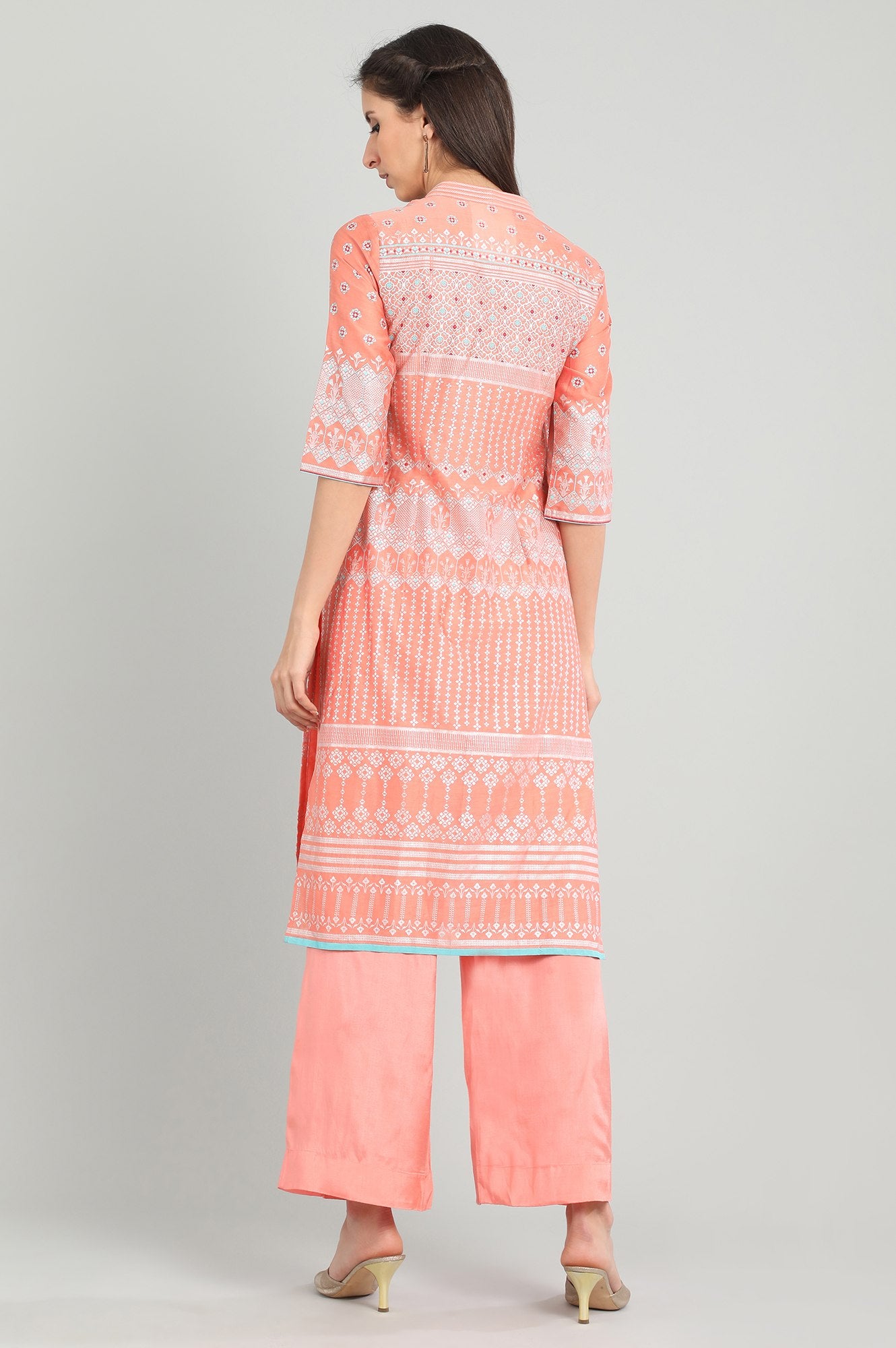 Peach Round Neck Chanderi kurta Set