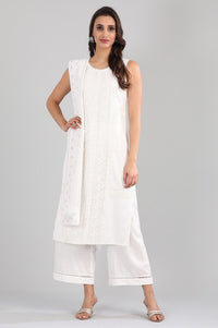 White Round Neck Sleeveless kurta Set