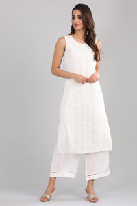 White Round Neck Sleeveless kurta Set