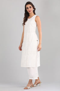 White Round Neck Sleeveless kurta Set