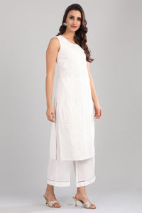 White Round Neck Sleeveless kurta Set