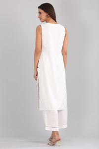 White Round Neck Sleeveless kurta Set