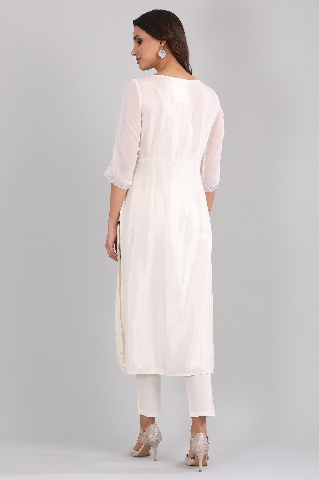 White Round Neck Embellished kurta Set