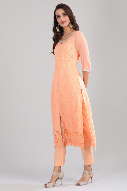 Orange Round Neck Embellished kurta Set