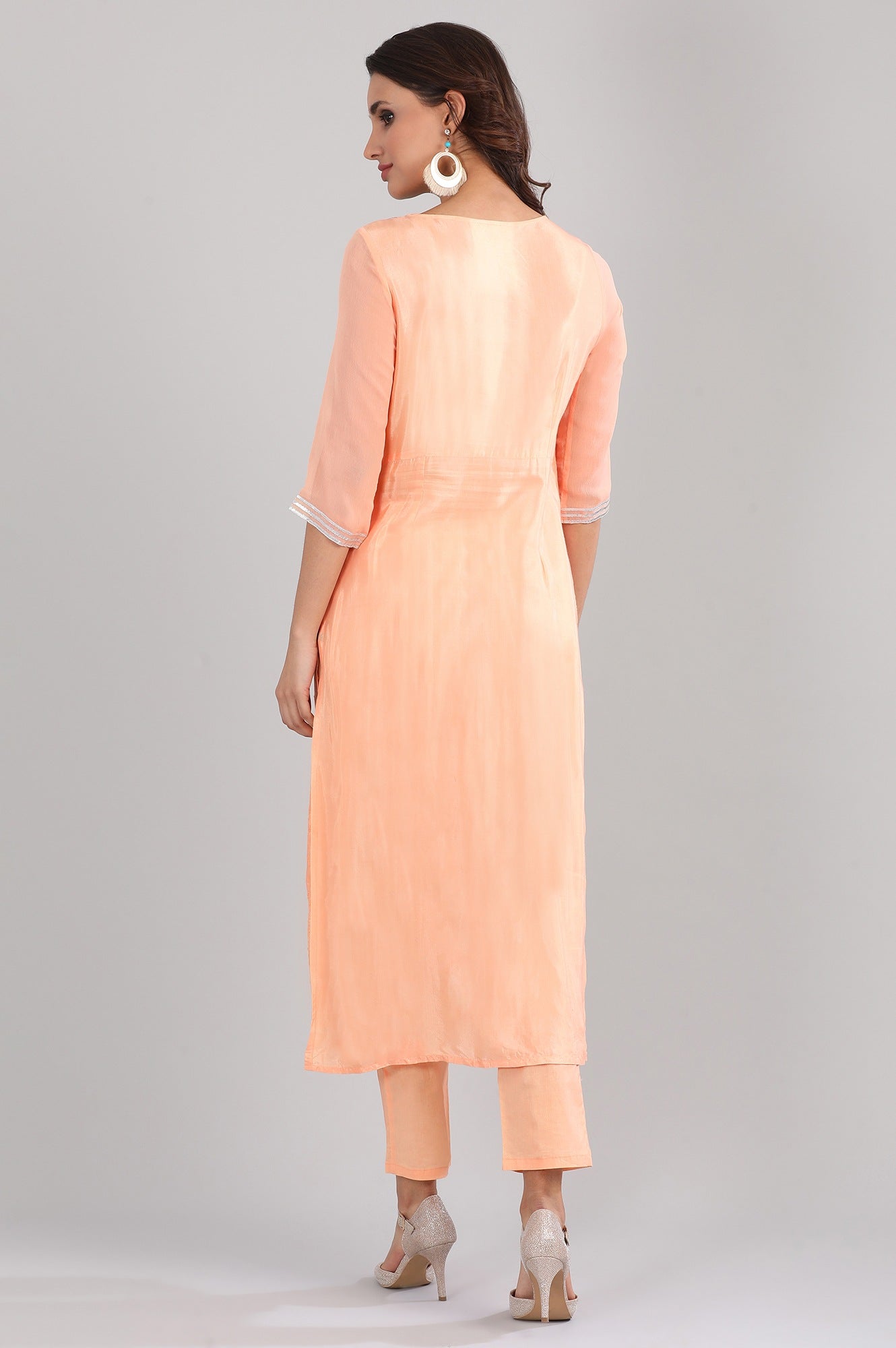 Orange Round Neck Embellished kurta Set