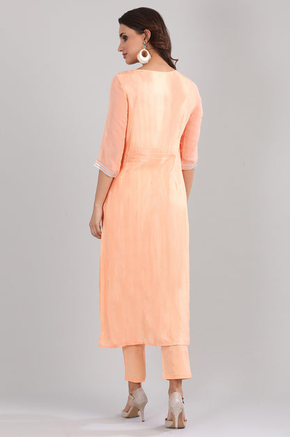 Orange Round Neck Embellished kurta Set