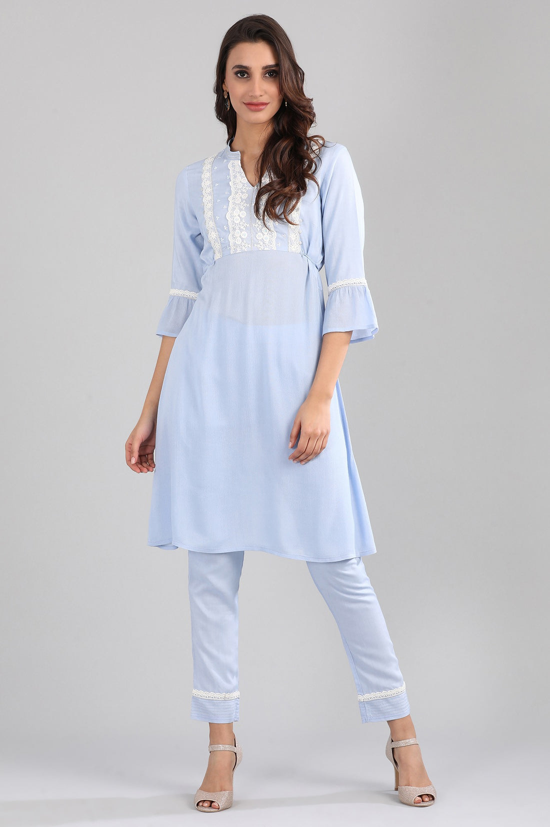 Blue Band Collar kurta Set