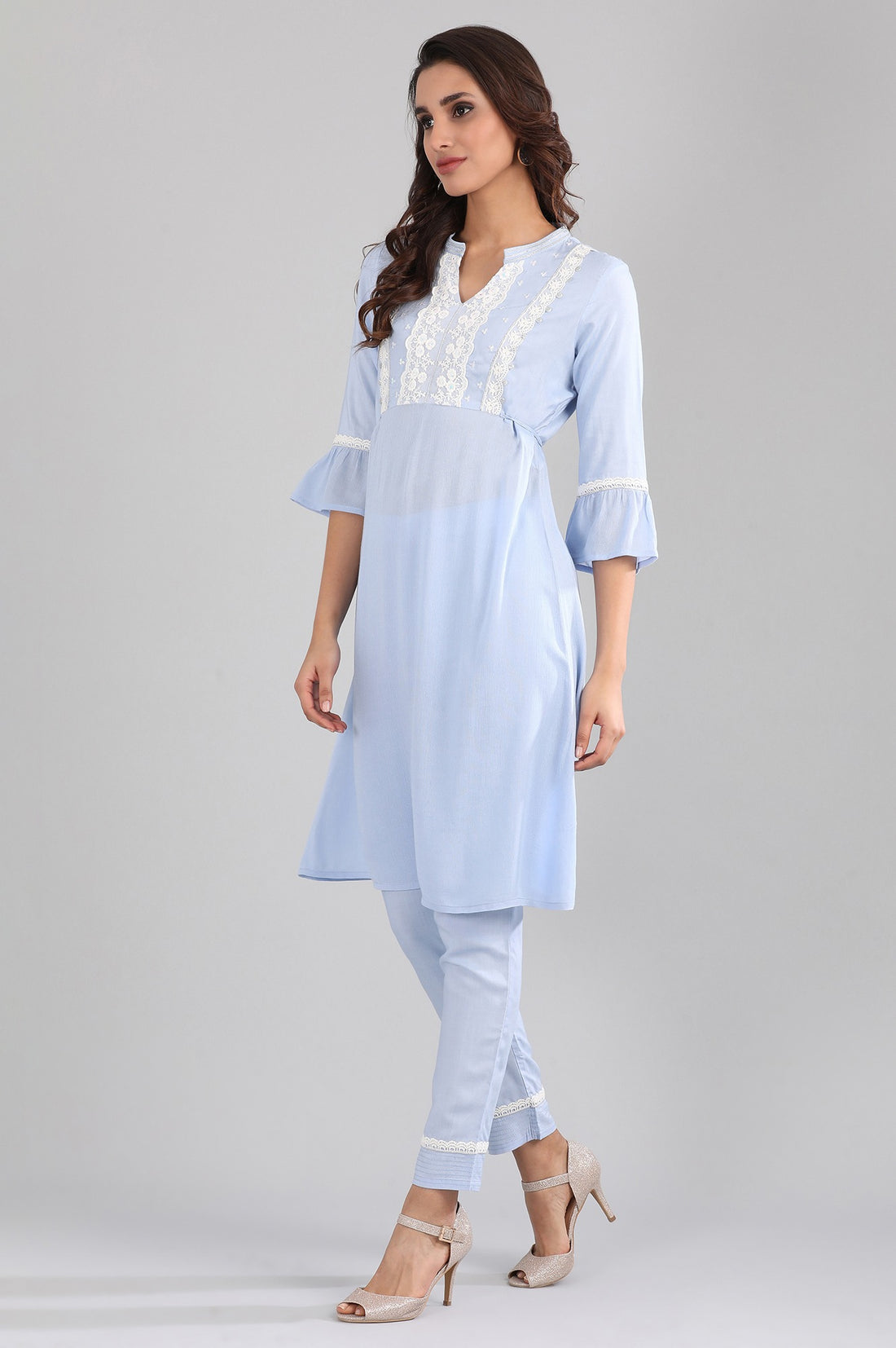 Blue Band Collar kurta Set