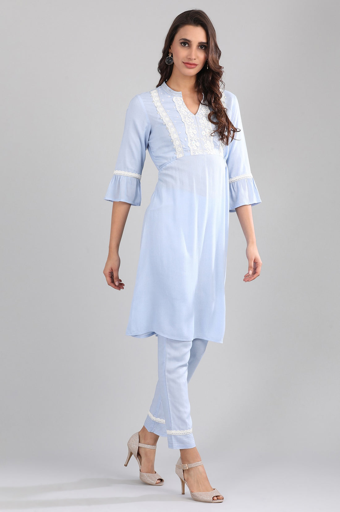Blue Band Collar kurta Set