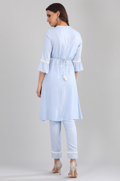 Blue Band Collar kurta Set