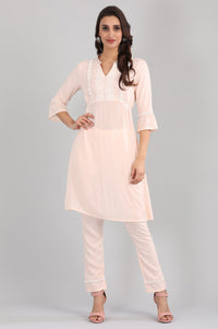 Peach Band Collar kurta Set