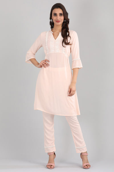 Peach Band Collar kurta Set
