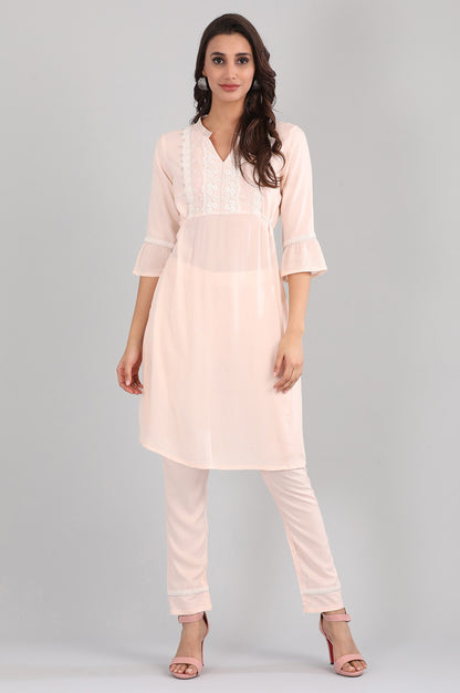 Peach Band Collar kurta Set