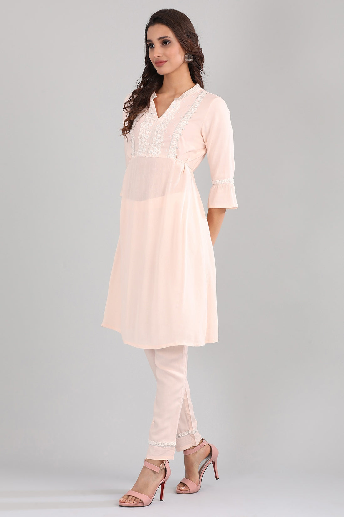 Peach Band Collar kurta Set