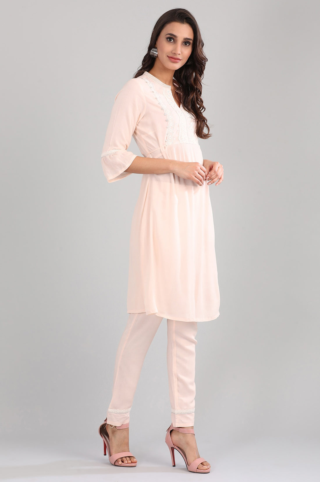 Peach Band Collar kurta Set