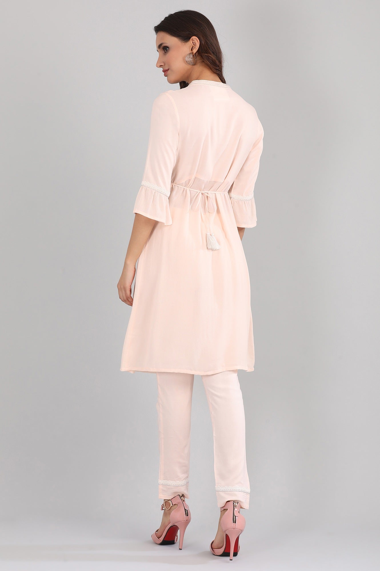 Peach Band Collar kurta Set