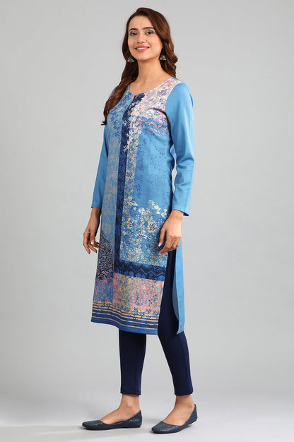 Blue Round Neck Winter kurta