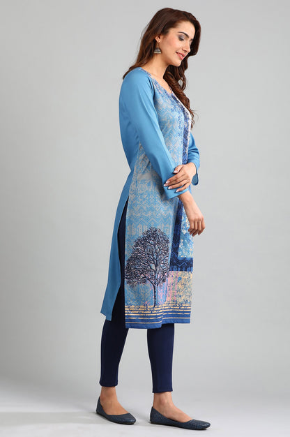 Blue Round Neck Winter kurta