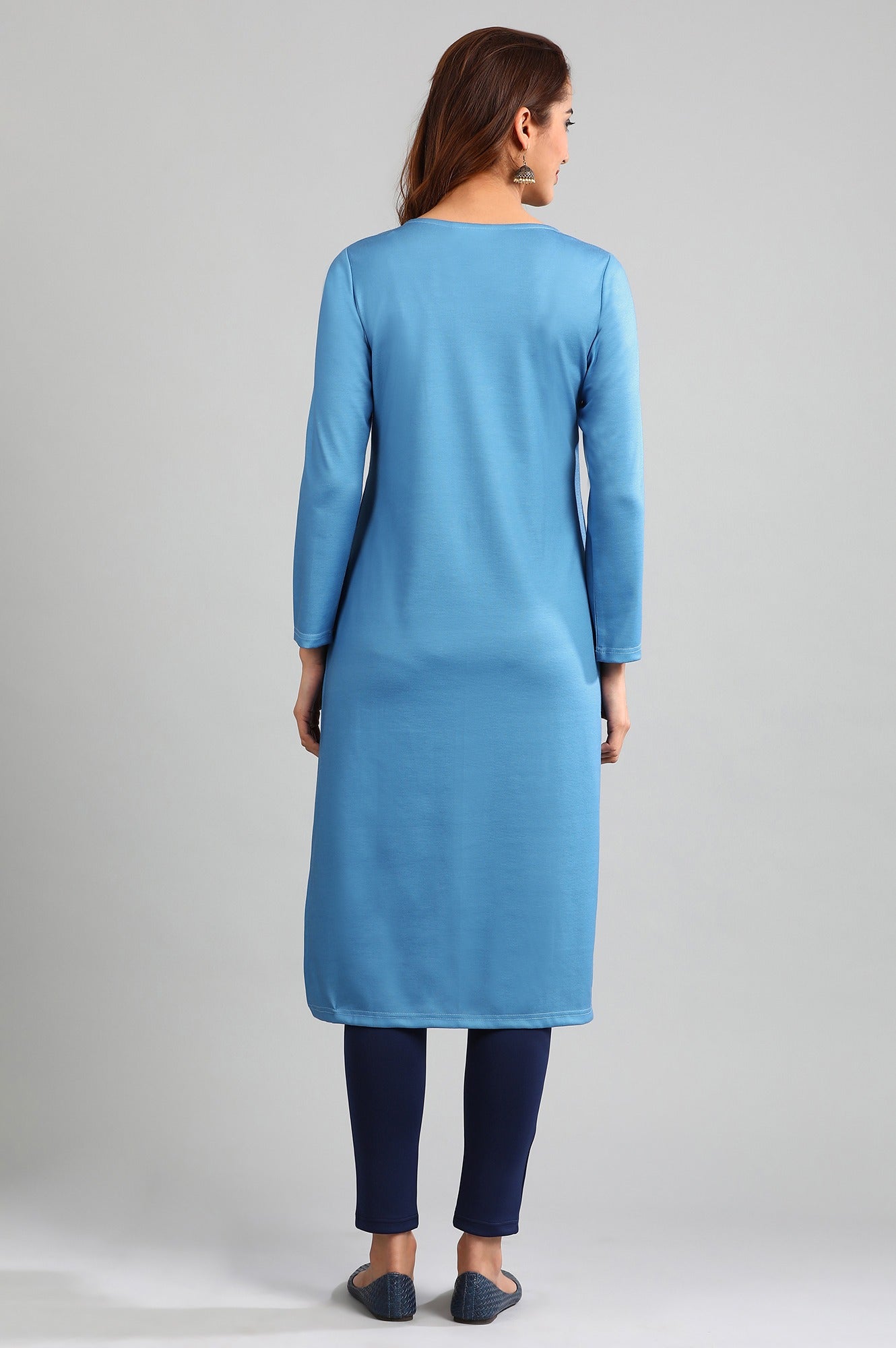 Blue Round Neck Winter kurta