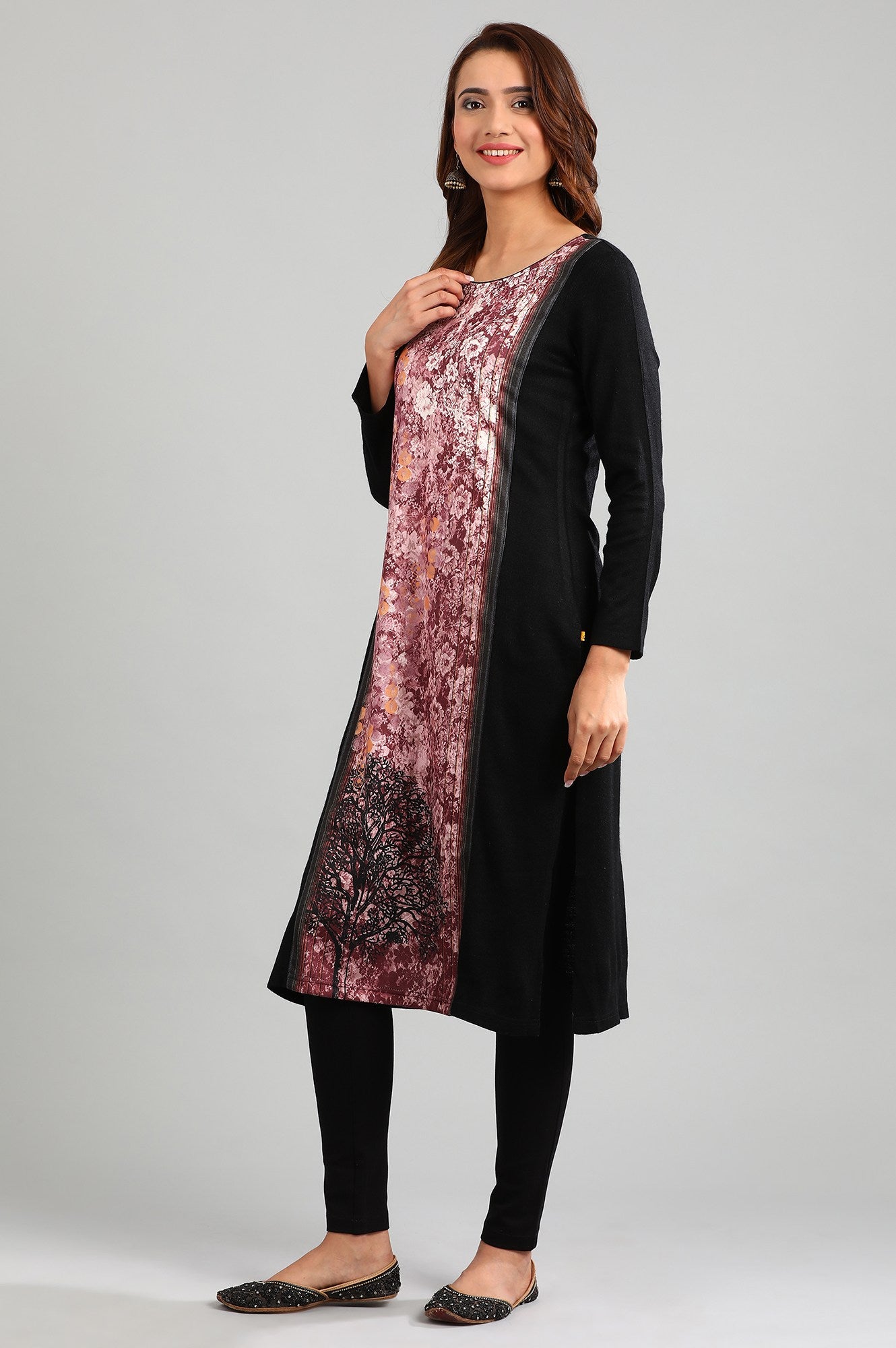 Pink Round Neck Winter kurta