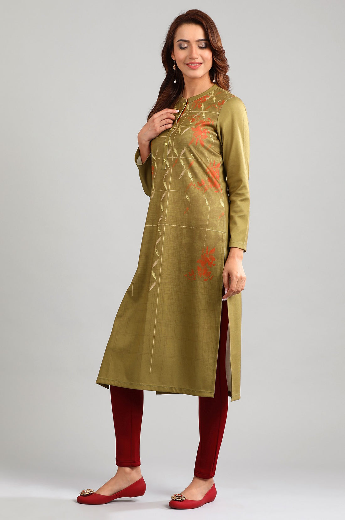 Green Band Collar Yarn-dyed Winter kurta