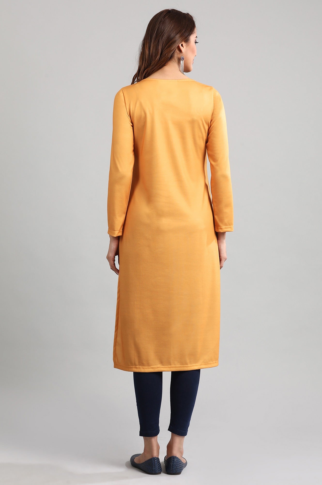 Yellow Round Neck Winter kurta