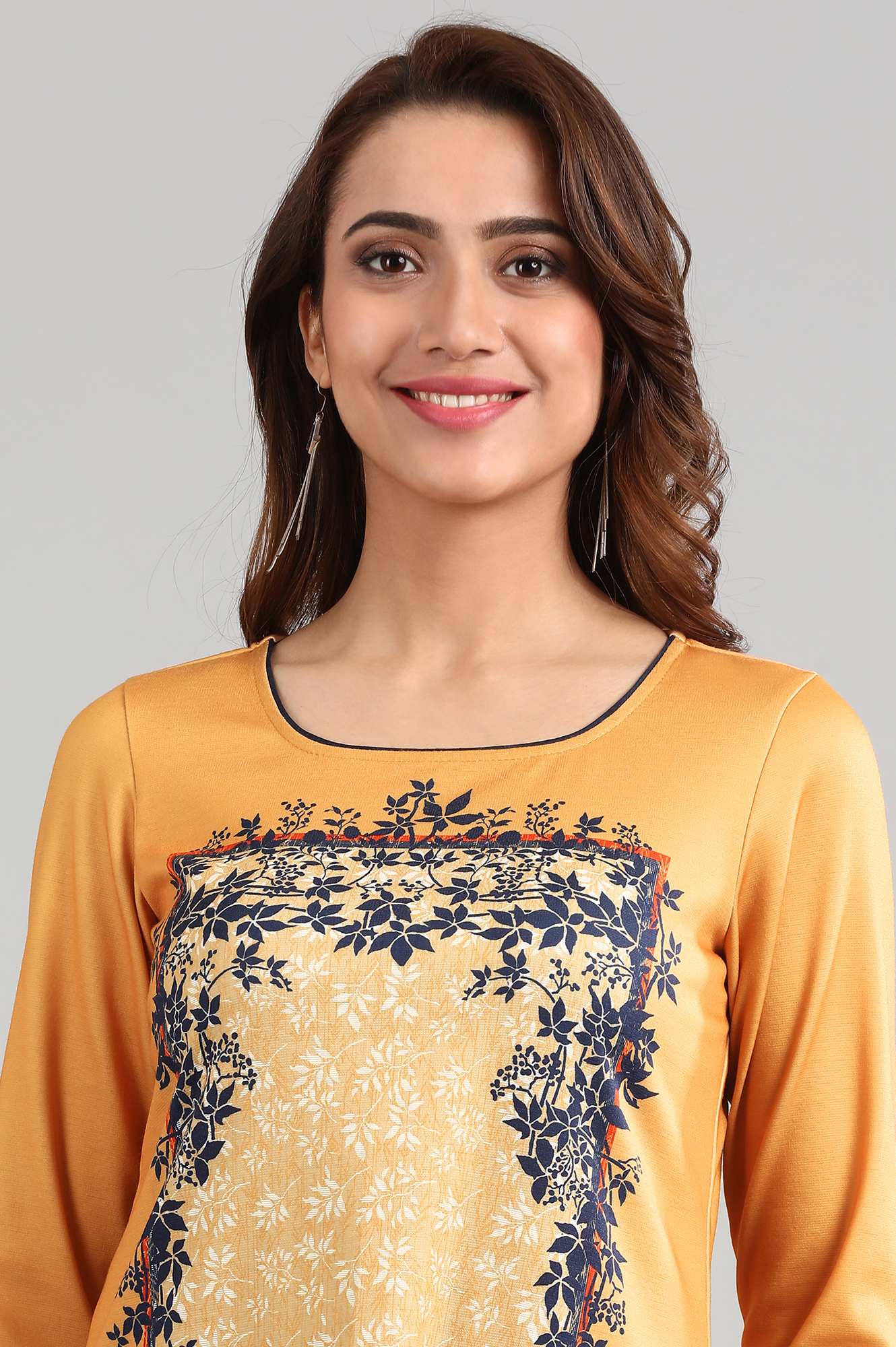 Yellow Round Neck Winter kurta