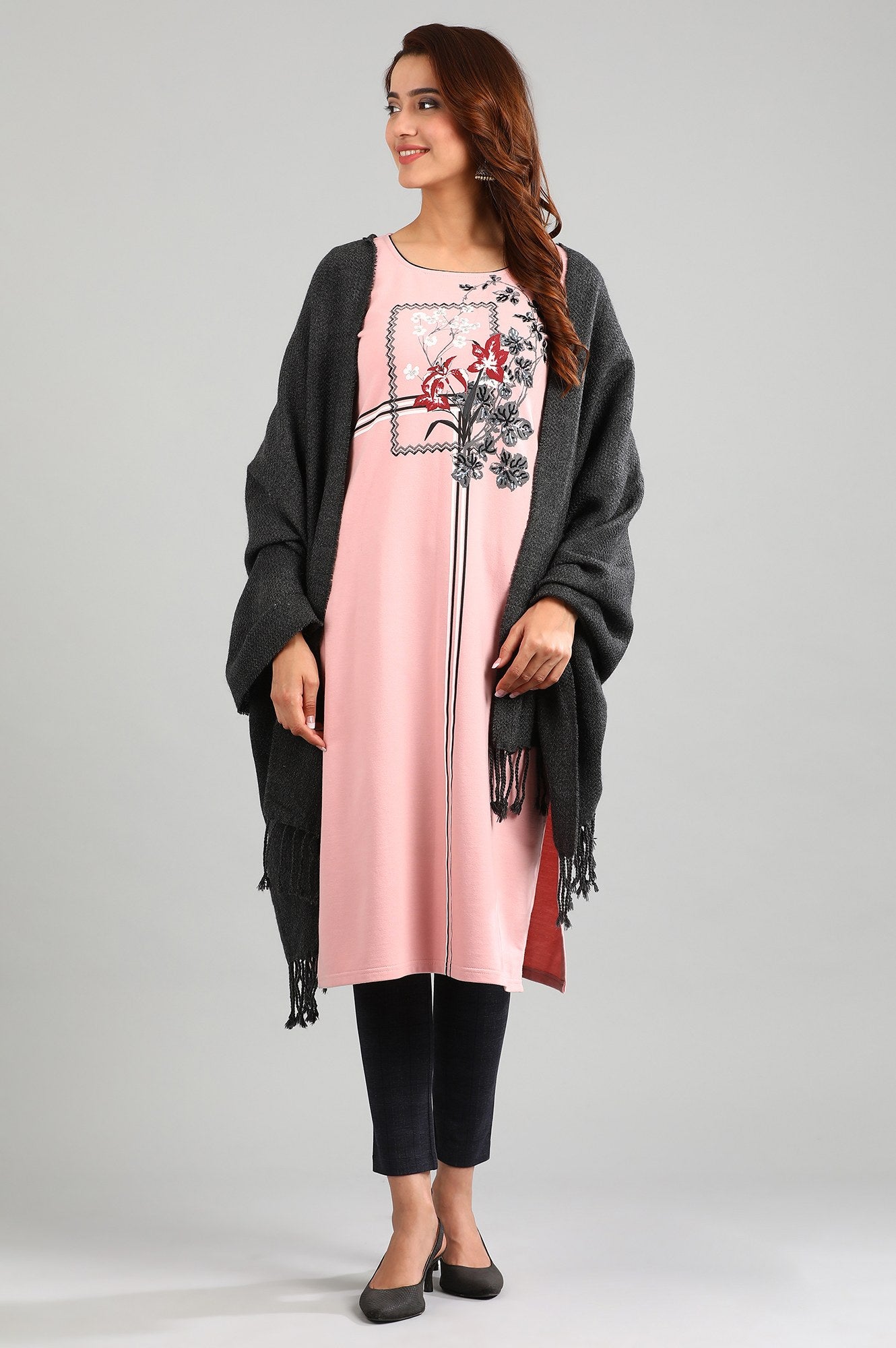 Pink Round Neck Winter kurta