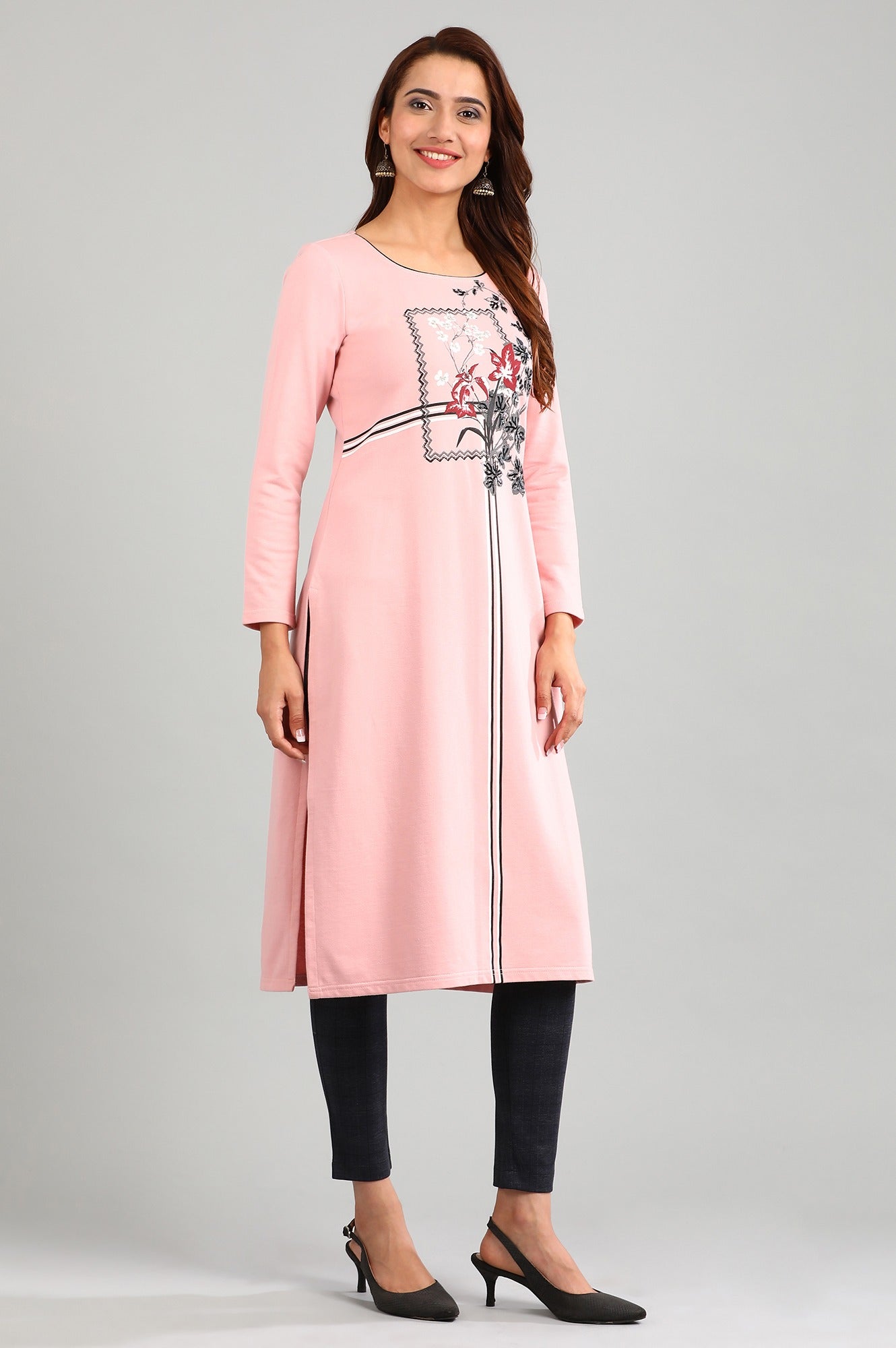 Pink Round Neck Winter kurta