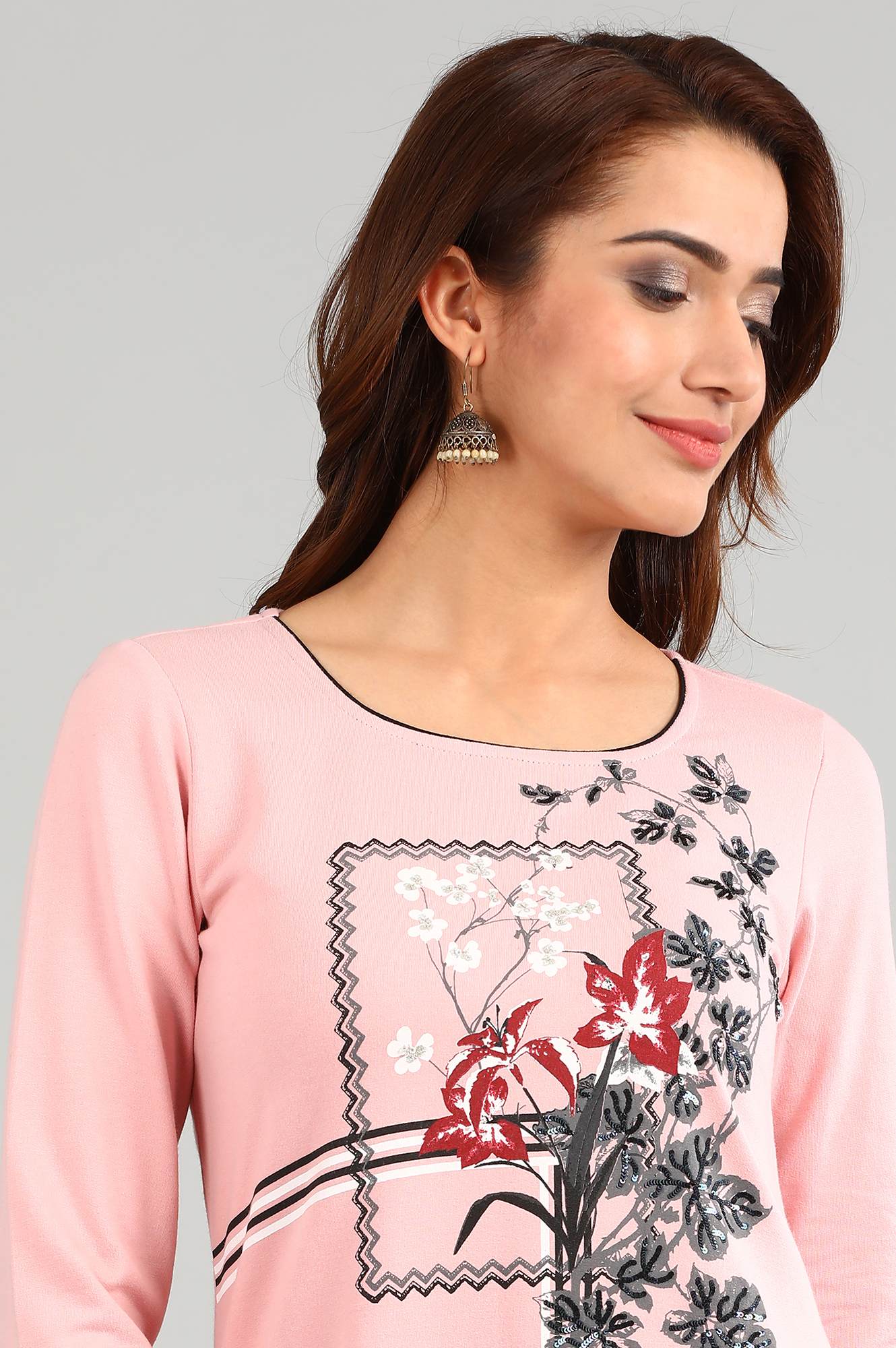 Pink Round Neck Winter kurta