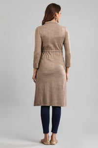 Brown Shirt Collar Printed Winter kurta