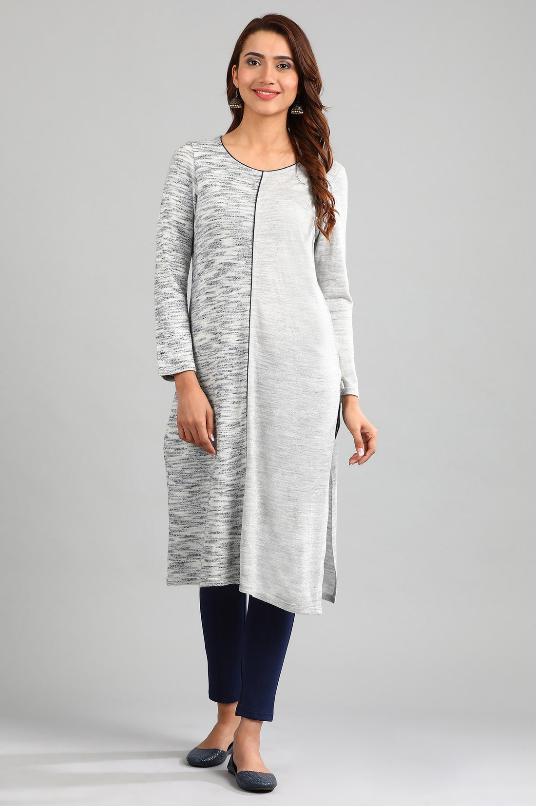 Blue Round Neck Yarn-dyed Winter kurta