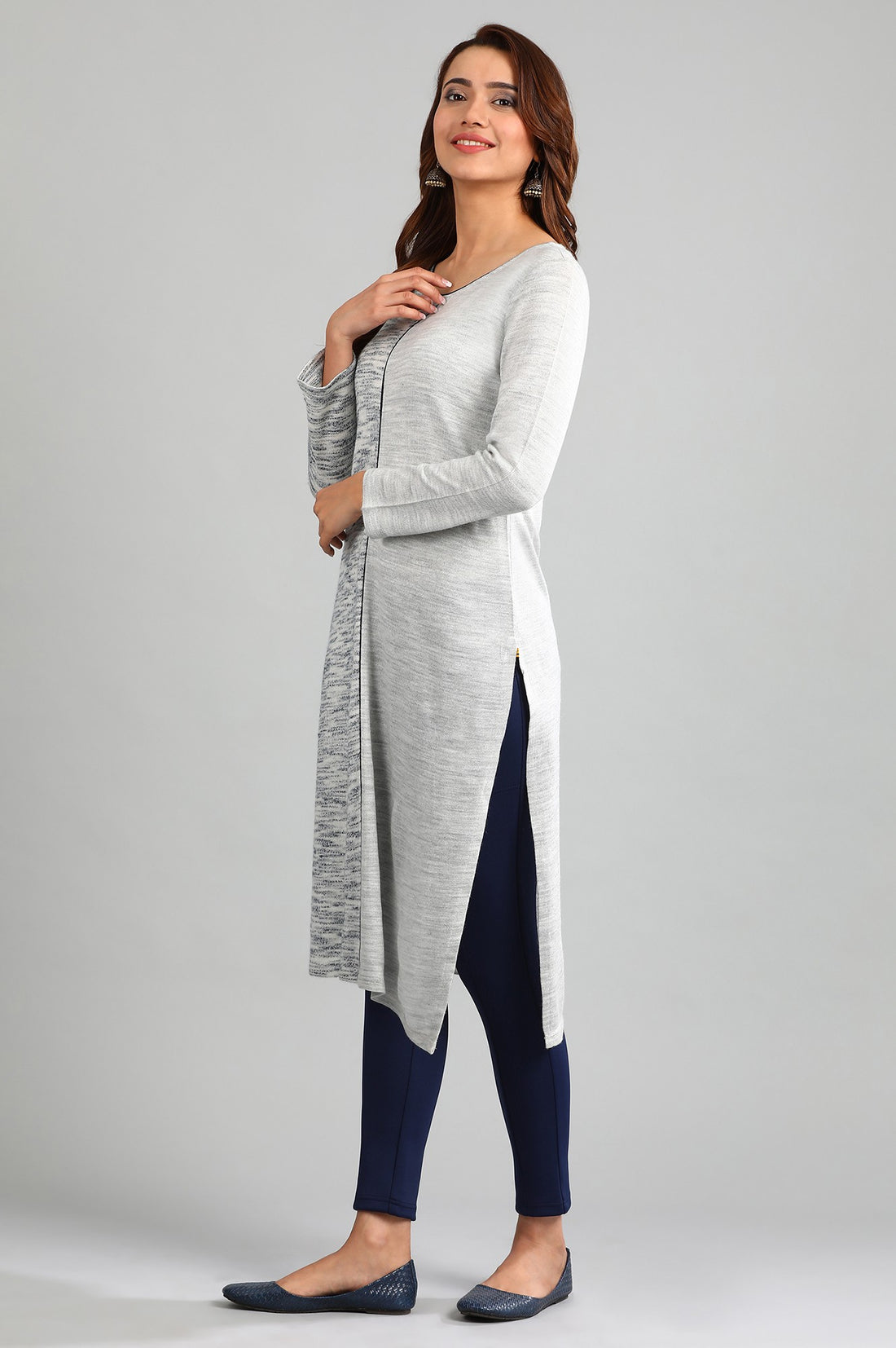 Blue Round Neck Yarn-dyed Winter kurta