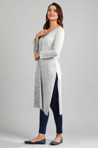 Blue Round Neck Yarn-dyed Winter kurta